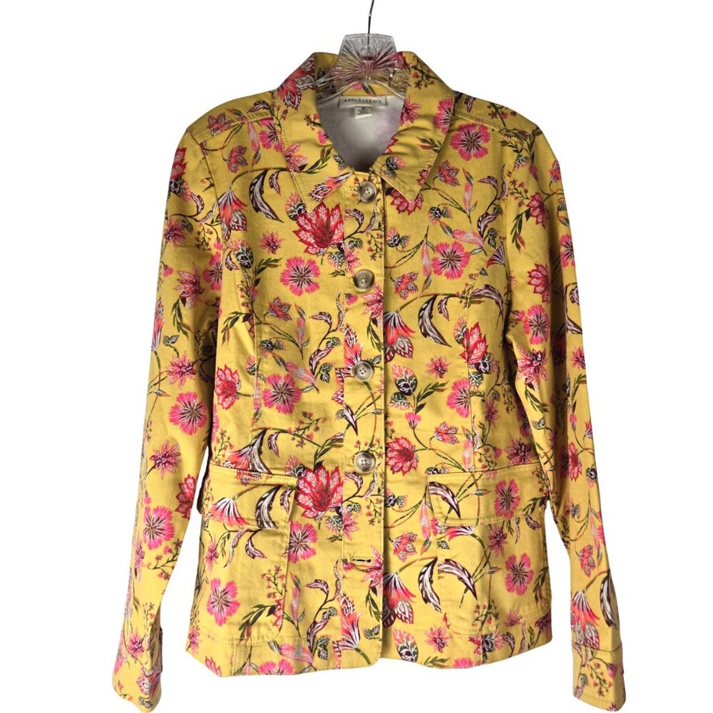 Appleseed Jacobean Floral Cotton Blend Jacket Yellow Small Like New
